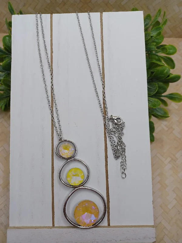 wedding necklaces for women -Silver Necklace w/ Yellow & Orange Rhinestones