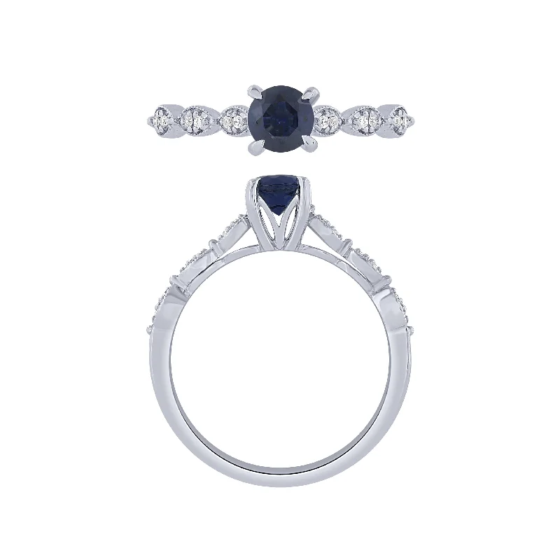 luxury rings with sapphires -14K White Gold Diamond And Sapphire Ring