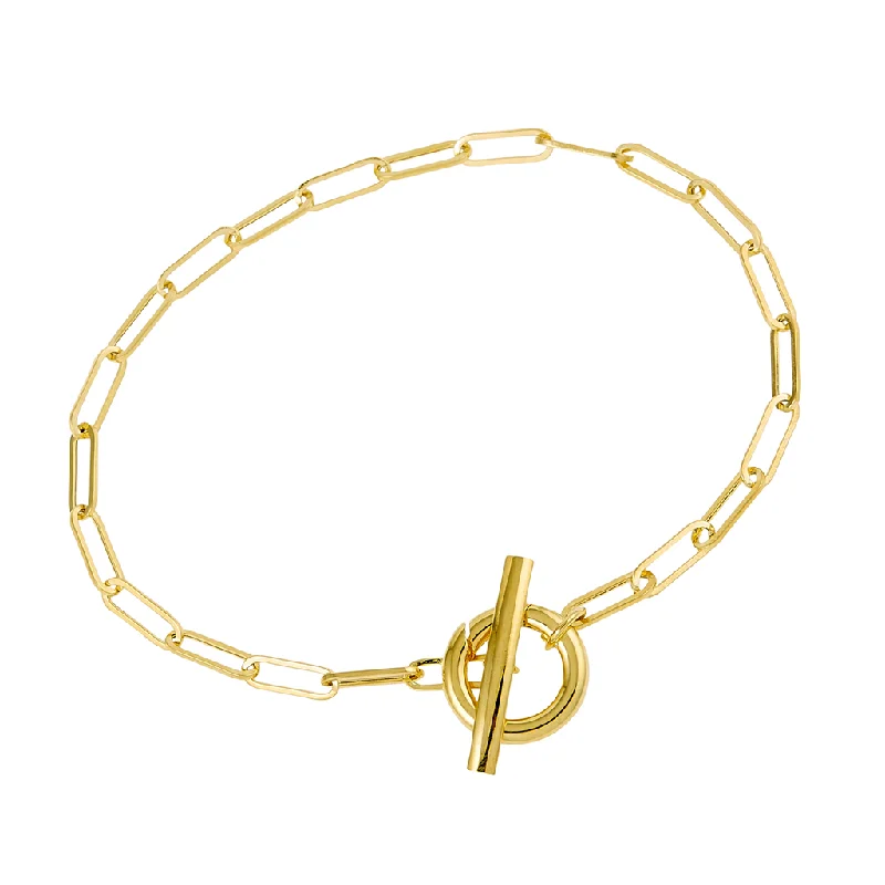 elegant women’s bangles with crystals -elegant women’s bangles with crystals -14K Yellow Gold Paperclip Chain Toggle Clasp Bracelet