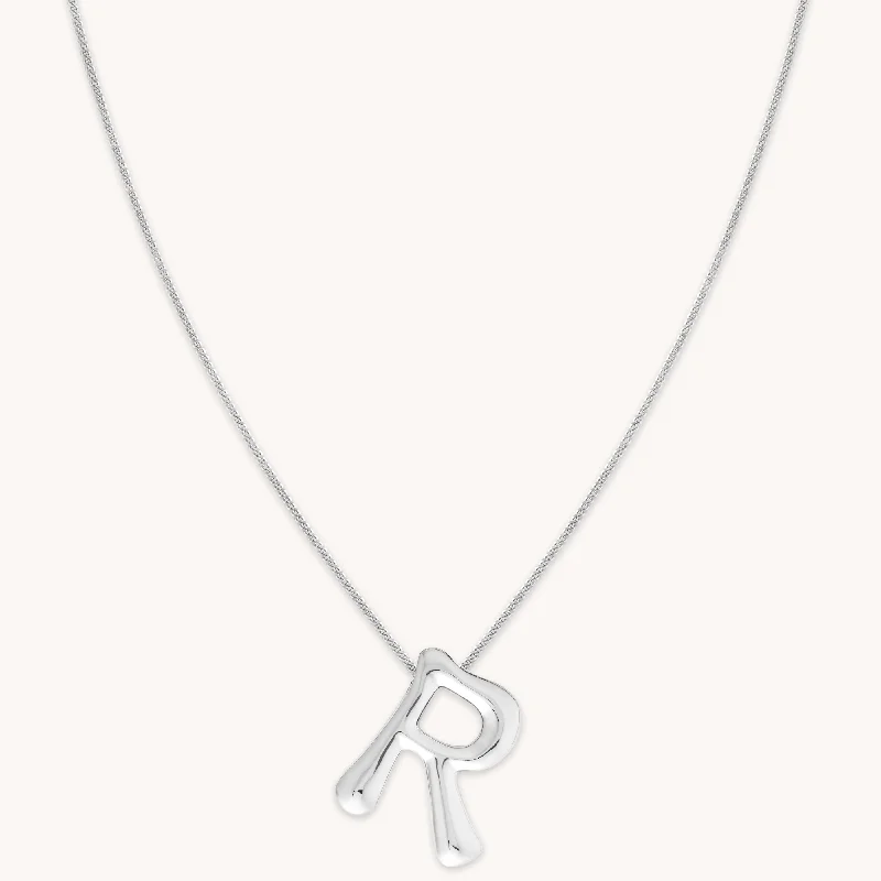 classic necklaces for women -R Initial Bold Pendant Necklace in Silver