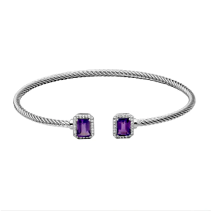 luxury silver bangles -luxury silver bangles -Sterling Silver Emerald Cut Amethyst & White Topaz Cuff Bracelet by Samuel B.