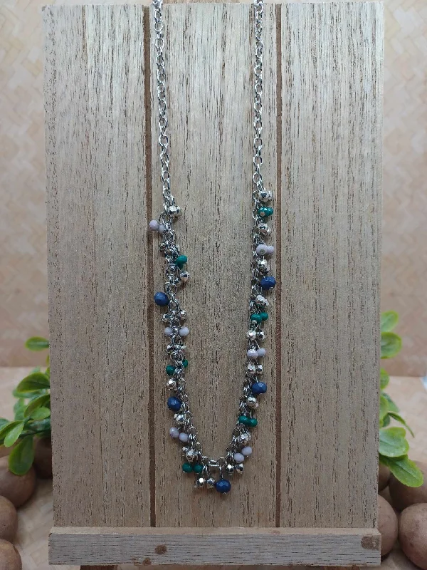 silver necklaces for women -Silver, Blue, & Teal Beaded Necklace