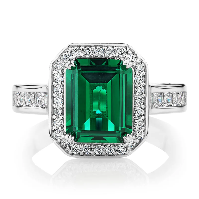 designer engagement rings for women -Dress ring with emerald simulant and 0.78 carats* of diamond simulants in sterling silver