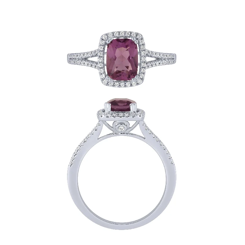 heart-shaped rings for women -14K White Gold Amethyst And Diamond Ring