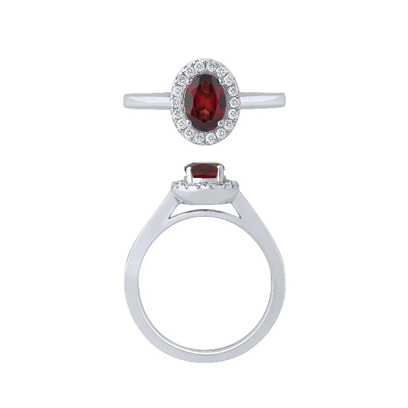 eternity band rings for women -14K White Gold Garnet And Diamond Halo Ring