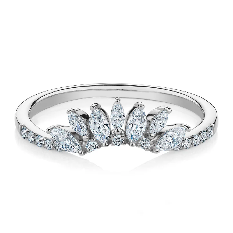 birthstone rings for women -Marquise curved wedding or eternity band with 0.56 carats* of diamond simulants in 10 carat white gold