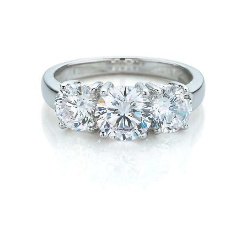 women’s birthstone rings -Three stone ring with 2 carats* of diamond simulants in 10 carat white gold