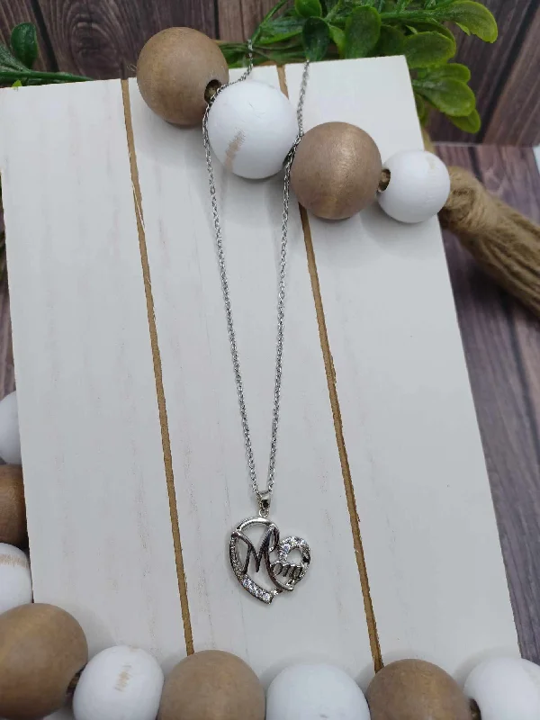 custom name necklaces for women -Silver Heart "Mom" Necklace