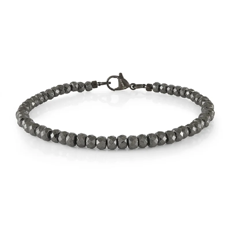 bridal bangles for women -bridal bangles for women -Stainless Steel IP Gunmetal 4mm Hematite Bead Men's Bracelet