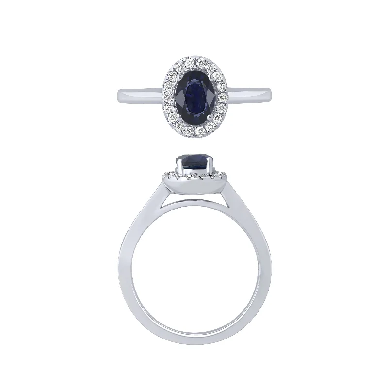 women’s cubic zirconia rings -14K White Gold Sapphire And Diamond Halo Ring