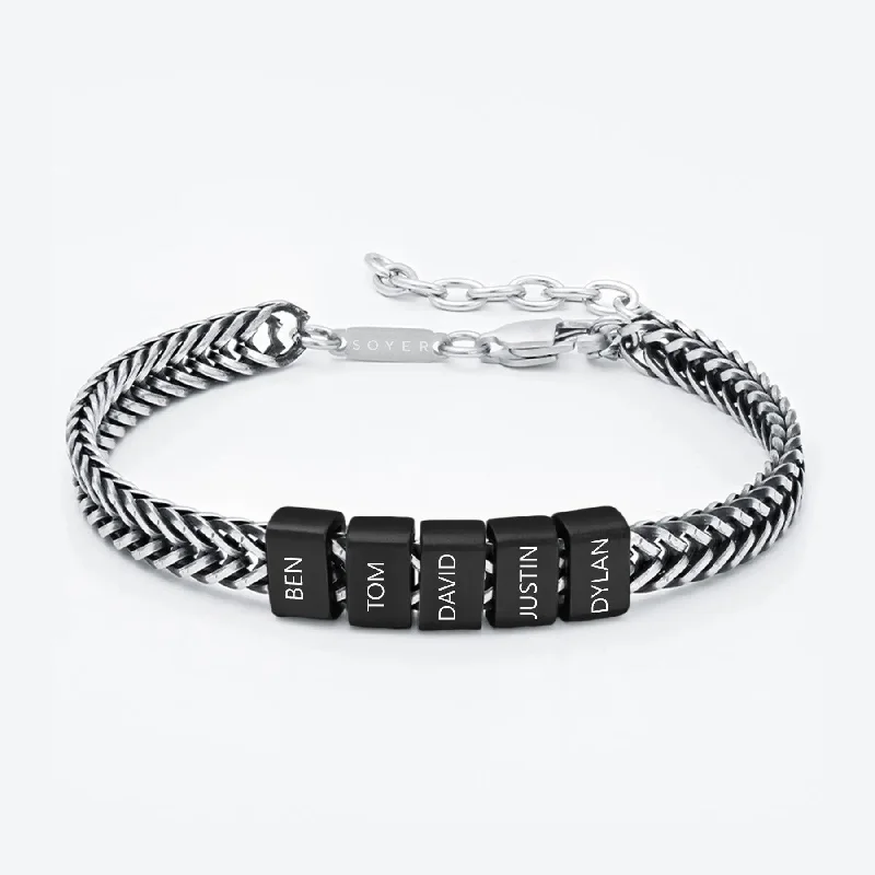 chunky bangles for women -chunky bangles for women -Dan Bracelet - Dad Bracelet with kid's names - Silver with Black Beads