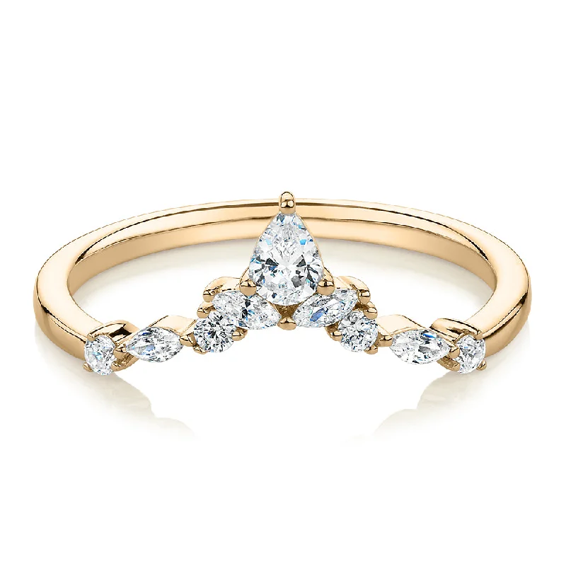 unique gold rings -Pear curved wedding or eternity band with 0.37 carats* of diamond simulants in 10 carat yellow gold