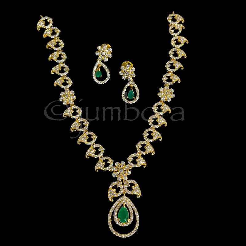 heart-shaped pendant necklaces for women -Elegant Mango AD (Zircon) Necklace set with White and Green Stone