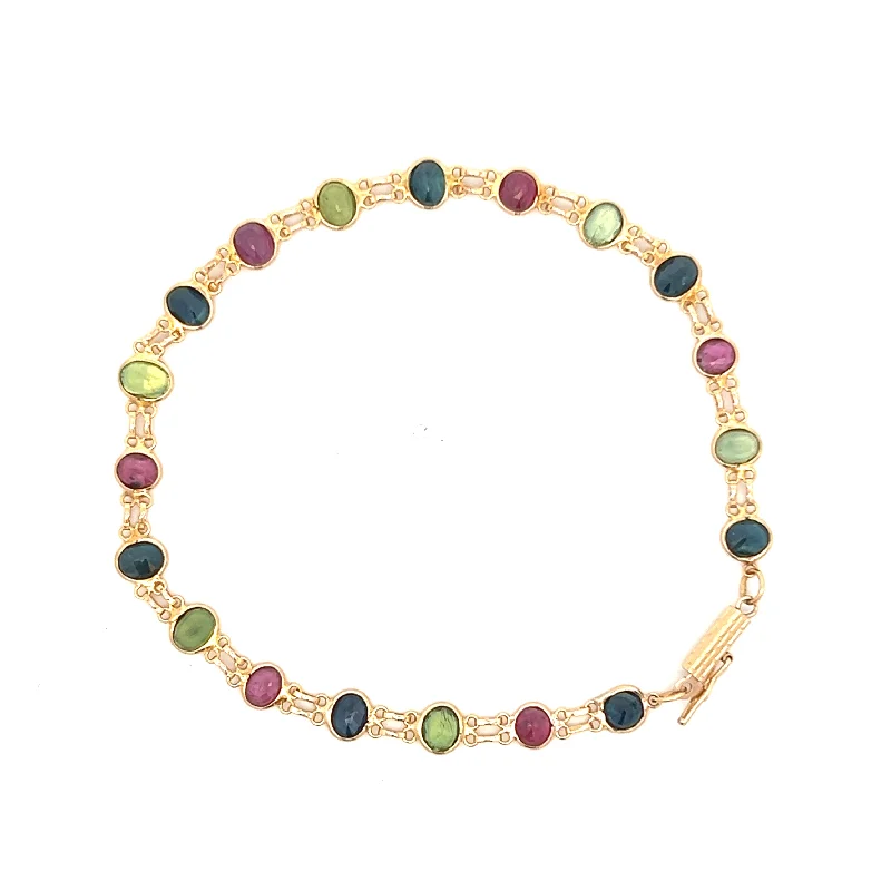 eco-friendly bracelets for women -eco-friendly bracelets for women -Estate 14K Yellow Gold 6.25ctw Sapphire & Ruby Link Bracelet