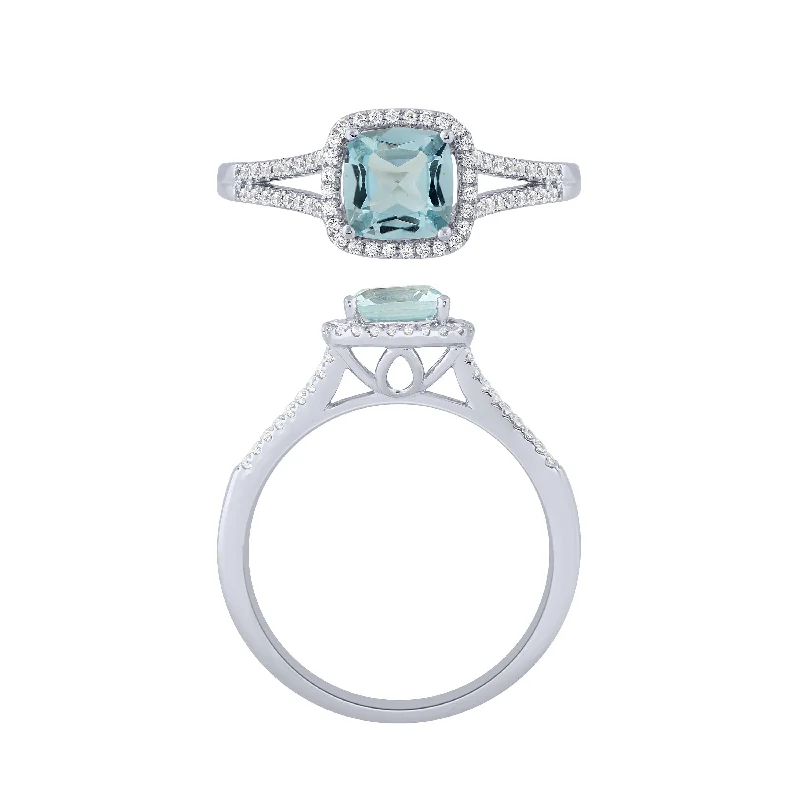 classic rings for women -14K White Gold 1.25Ct Topaz /0.20Ctrd Diamond Halo Ring