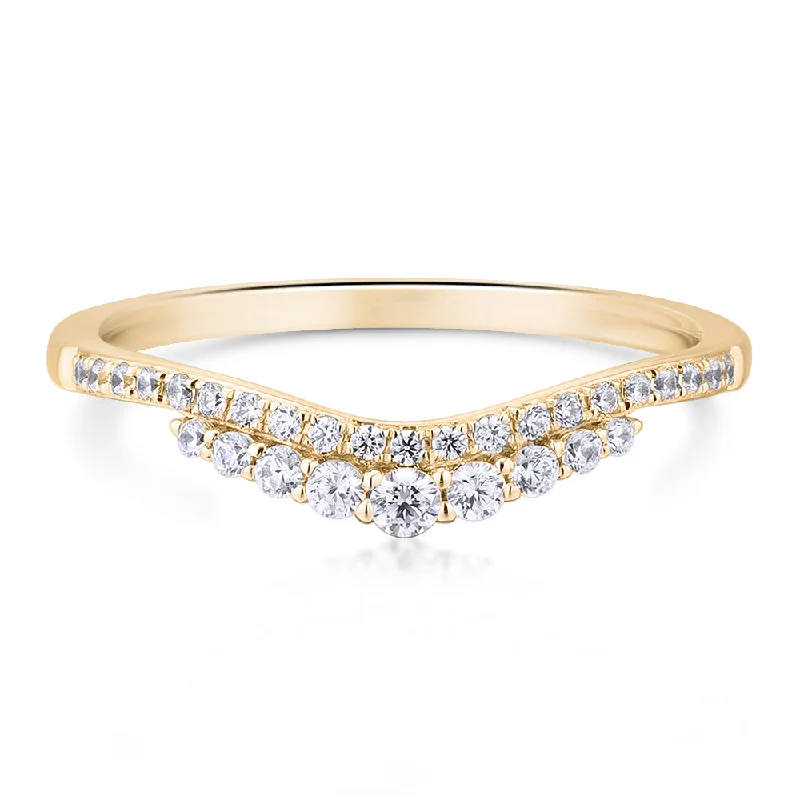 luxury gold rings -Round Brilliant curved wedding or eternity band in 10 carat yellow gold