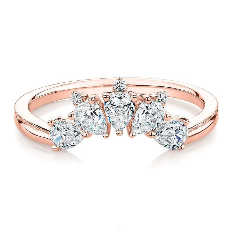 women’s cubic zirconia rings -Pear curved wedding or eternity band with 1.07 carats* of diamond simulants in 10 carat rose gold