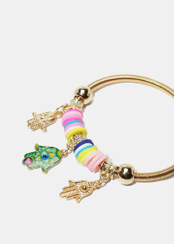 chic women’s bangles -chic women’s bangles -Colorful Hamsa Hand Charm Coil Bracelet