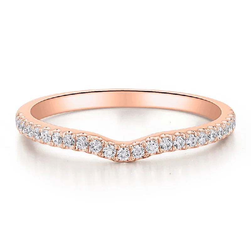 bridal ring sets -Round Brilliant curved wedding or eternity band in 14 carat rose gold