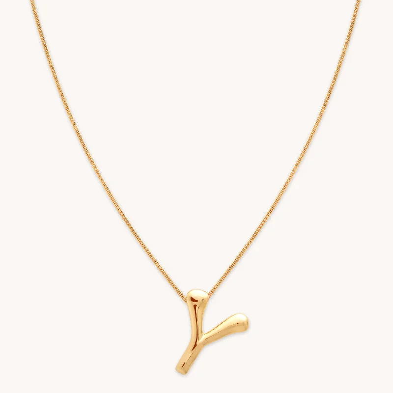 bridal diamond necklaces for women -Y Initial Bold Pendant Necklace in Gold