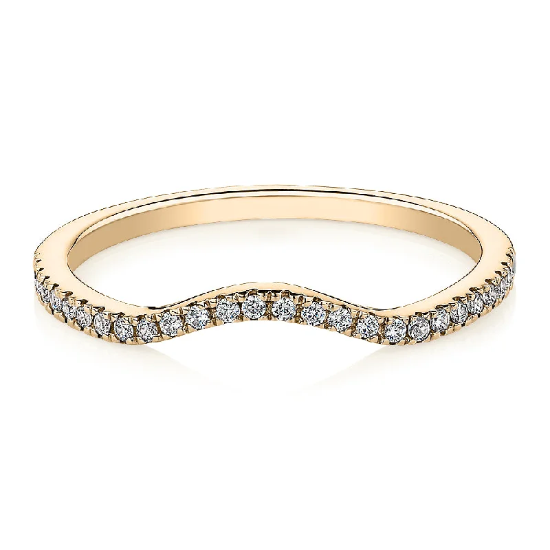 stacking rings for women -Curved wedding or eternity band in 14 carat yellow gold