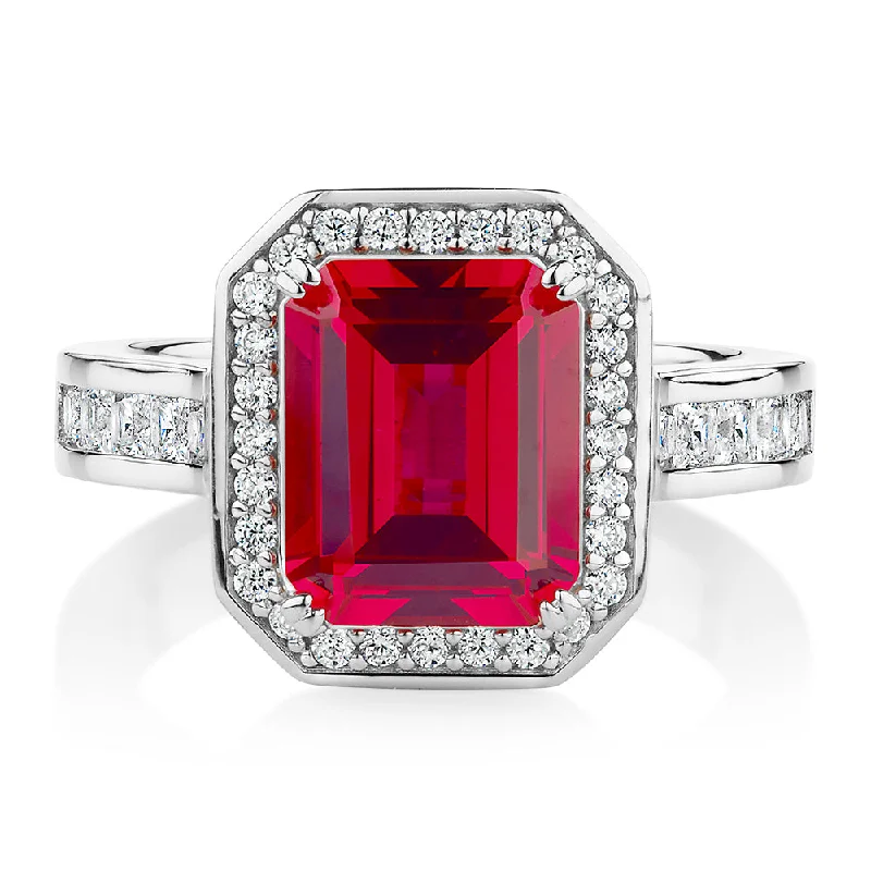 promise rings for women -Dress ring with ruby simulant and 0.78 carats* of diamond simulants in sterling silver