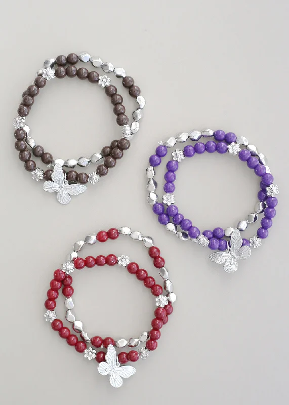 silver bracelets for women -silver bracelets for women -Dark Bead Bracelet with Butterfly