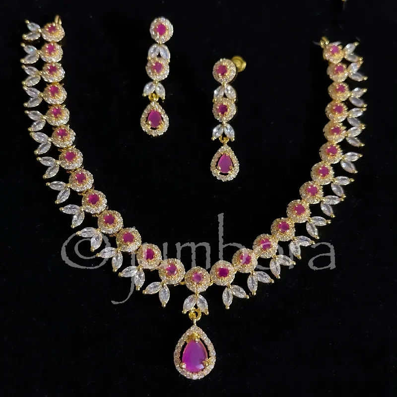 women’s gold nameplate necklaces -Ruby red and White Cubic Zircon (AD) Elegant necklace