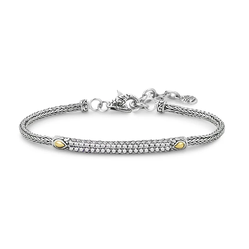 simple bangle bracelets for women -simple bangle bracelets for women -Sterling Silver & 18K Yellow Gold White Topaz Cluster Bar Bracelet by Samuel B.