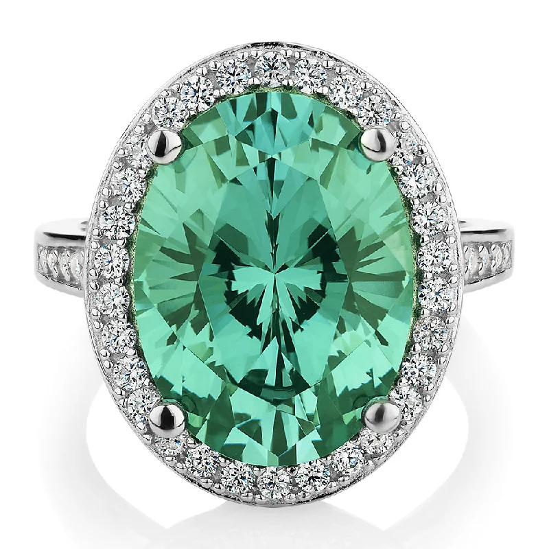 emerald rings for women -Dress ring with ocean green simulant and 0.78 carats* of diamond simulants in sterling silver