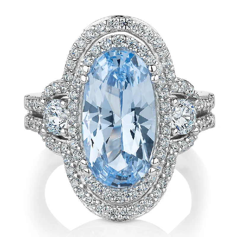 rose gold rings for women -Dress ring with blue topaz simulant and 1.42 carats* of diamond simulants in sterling silver