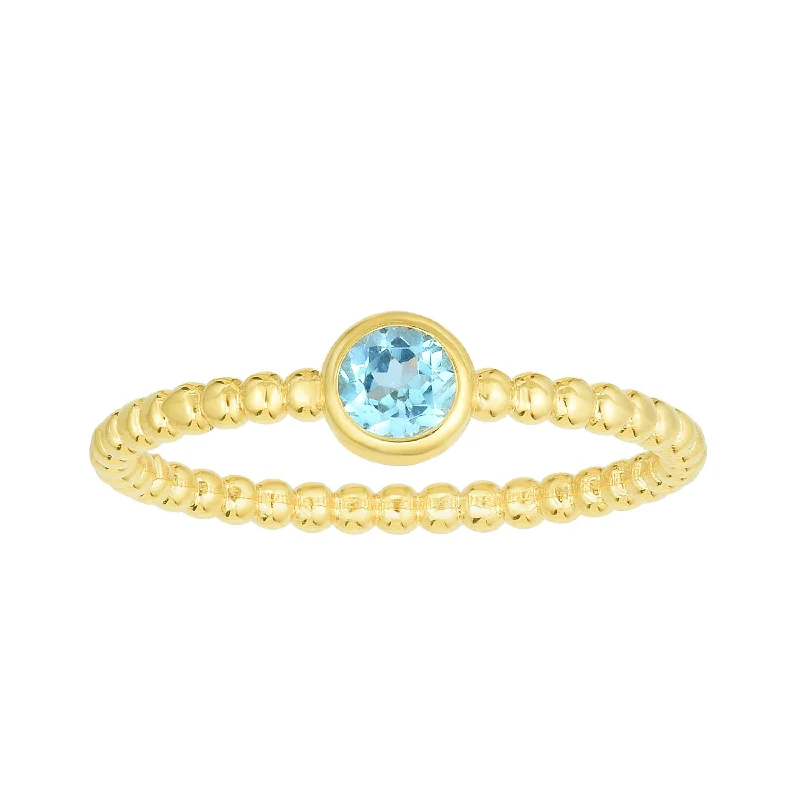 designer engagement rings for women -14kt Gold Size-7 Yellow Finish 4.5mm Polished Beaded Ring  with  4mm Round Swiss Blue Topaz