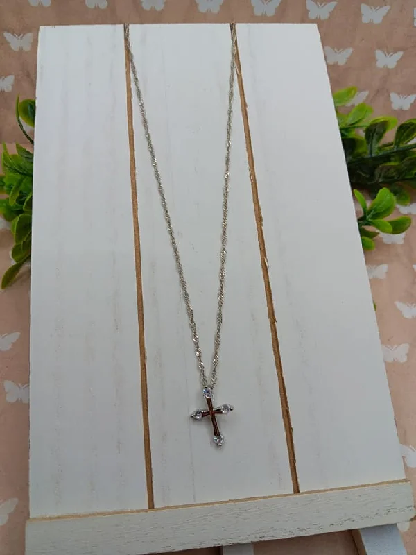 gemstone necklaces for women -Silver Necklace w/ Dainty Cross Pendant w/ Rhinestones