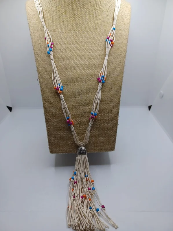 high-end necklaces for women -White Twine Style Necklace w/ Multiolored Beading