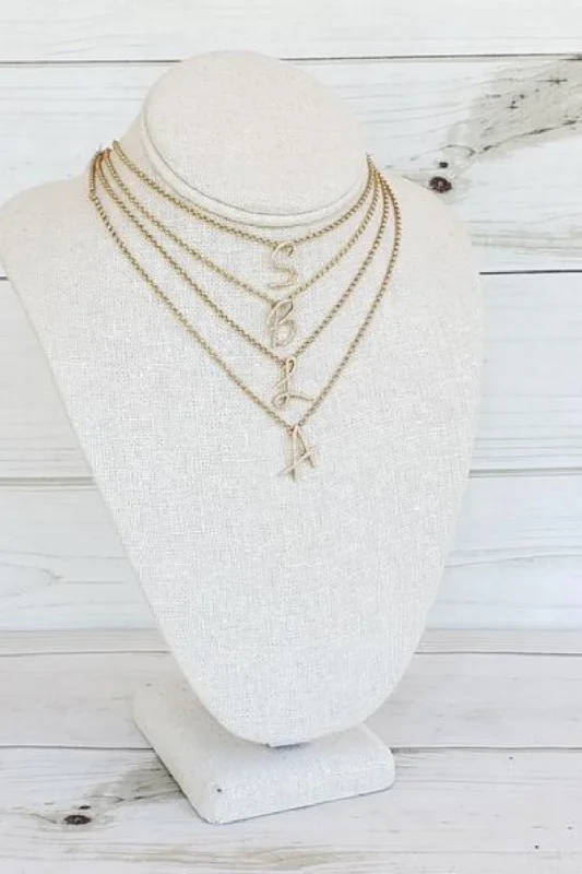 trendy layered necklaces for women -DAINTY CHAIN NECKLACE | RHINESTONE INITIAL