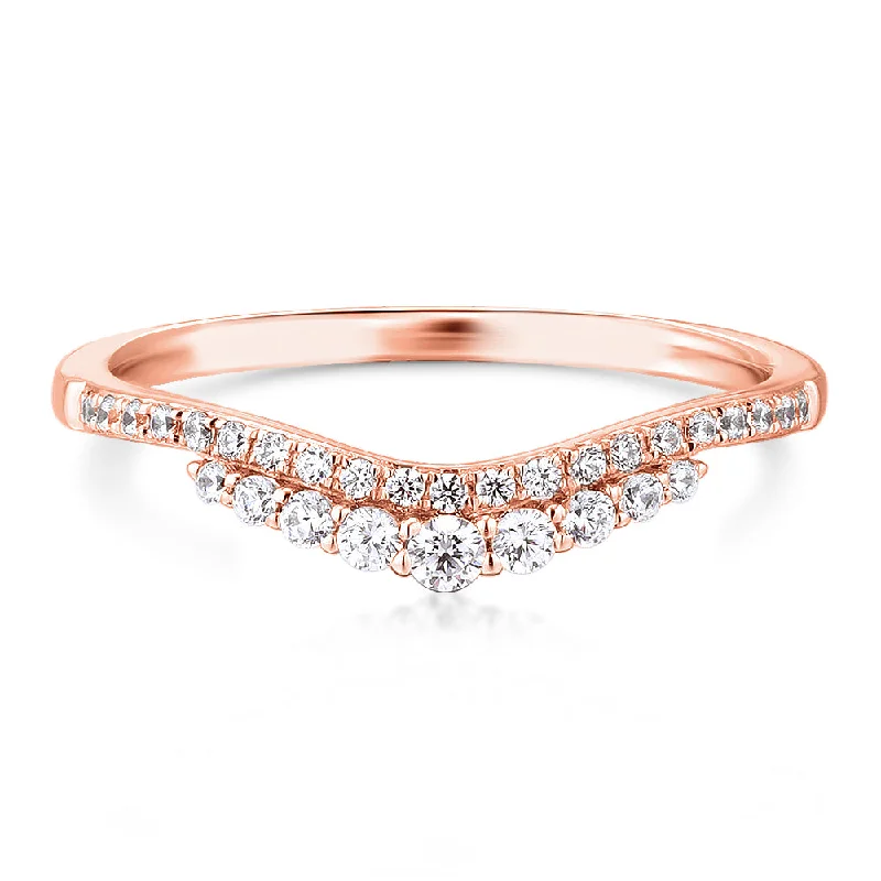 diamond rings for women -Round Brilliant curved wedding or eternity band in 10 carat rose gold