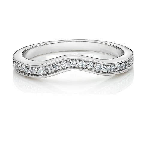 engagement rings for women -Curved wedding or eternity band in 14 carat white gold