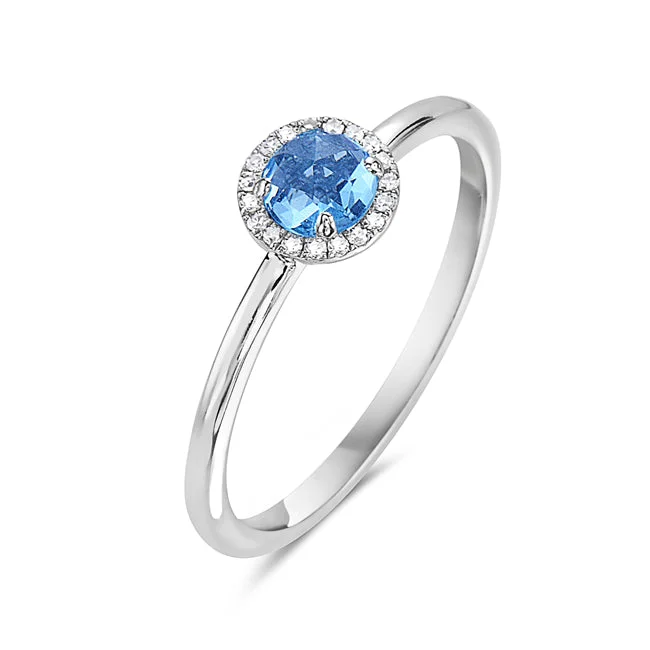 women’s gemstone promise rings -Blue Topaz And Diamond Halo Ring