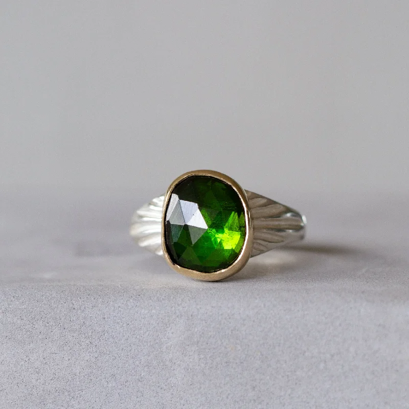 gemstone statement rings -Green Tourmaline Sterling Silver and 14K Yellow Gold Calista Ring