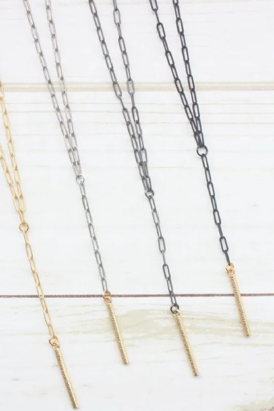 men’s and women’s matching necklaces -PAPERCLIP Y-DROP WITH HAMMERED TUBE