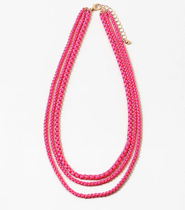 statement choker necklaces for women -Hot Pink Triple Stand Necklace