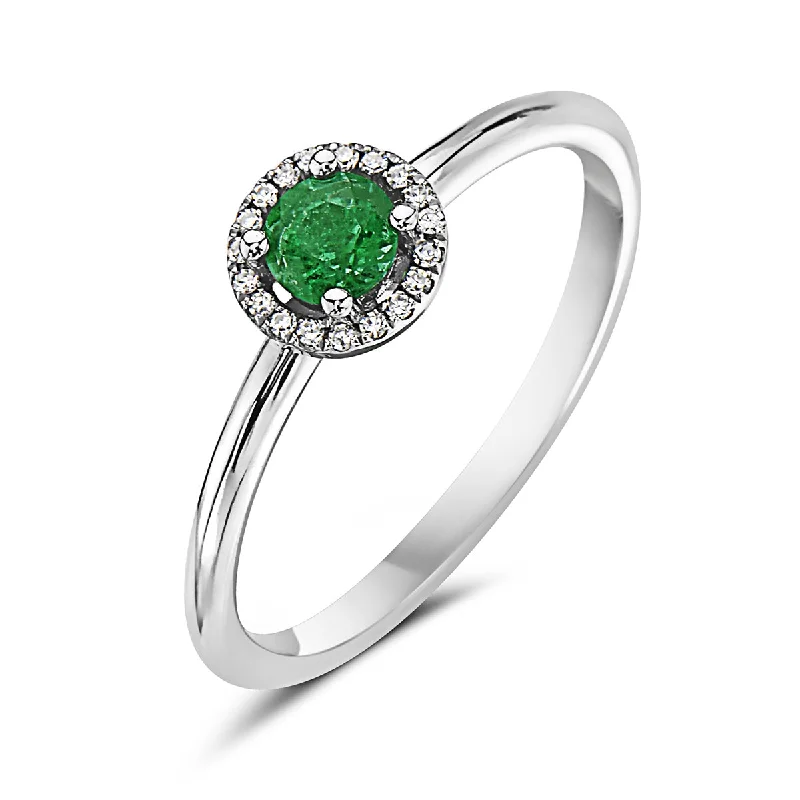 women’s fashion rings with crystals -Emerald And Diamond Halo Ring