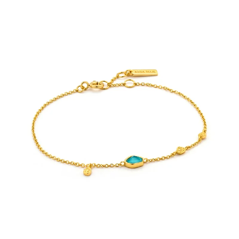 fashion bangles for women -fashion bangles for women -Gold Plated Turquoise Discs Station Bracelet by Ania Haie