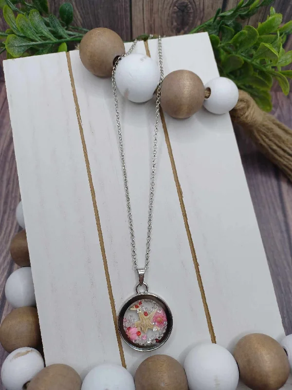 precious stone necklaces for women -Silver Necklace w/ Beach Themed Charm Pendant