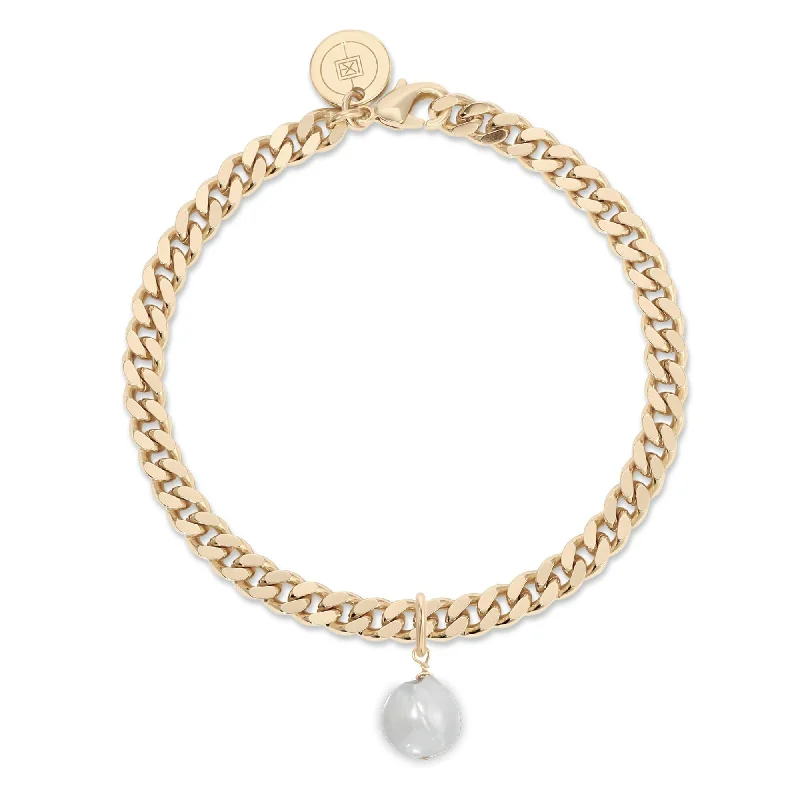 elegant gold bangles for women -elegant gold bangles for women -Micro Link Curb Chain With Pearl Charm Bracelet