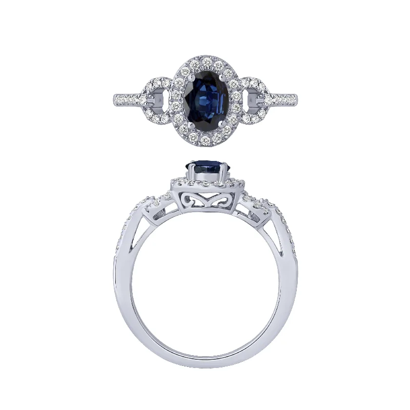 wedding rings for women -14K White Gold Sapphire And Diamond Ring