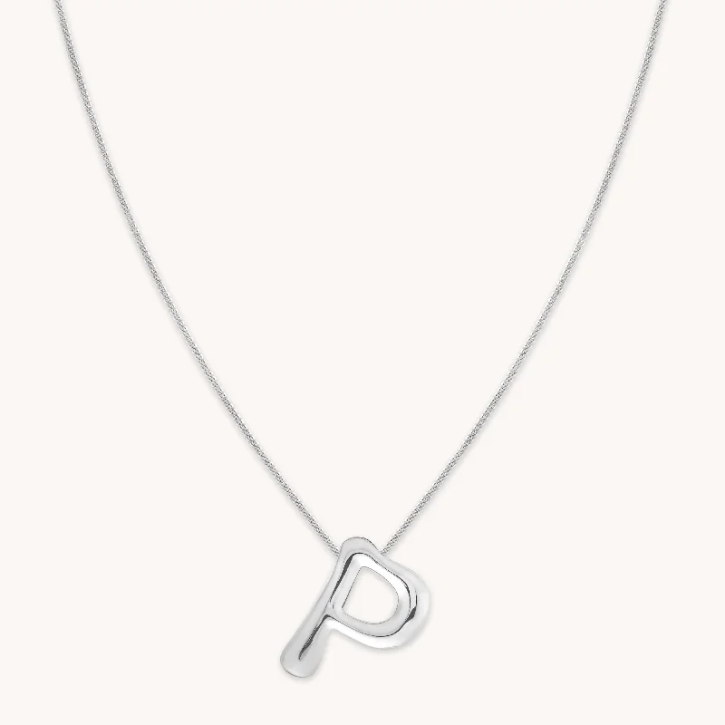 gold pendant necklaces for women -P Initial Bold Pendant Necklace in Silver