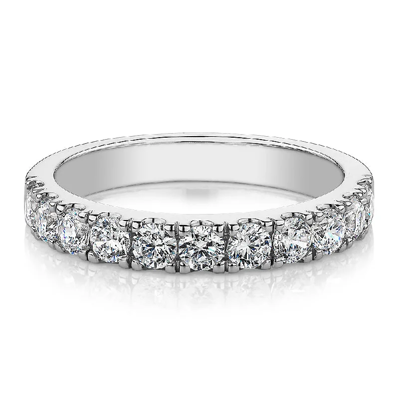 women’s gemstone promise rings -Wedding or eternity band with 0.88 carats* of diamond simulants in 14 carat white gold