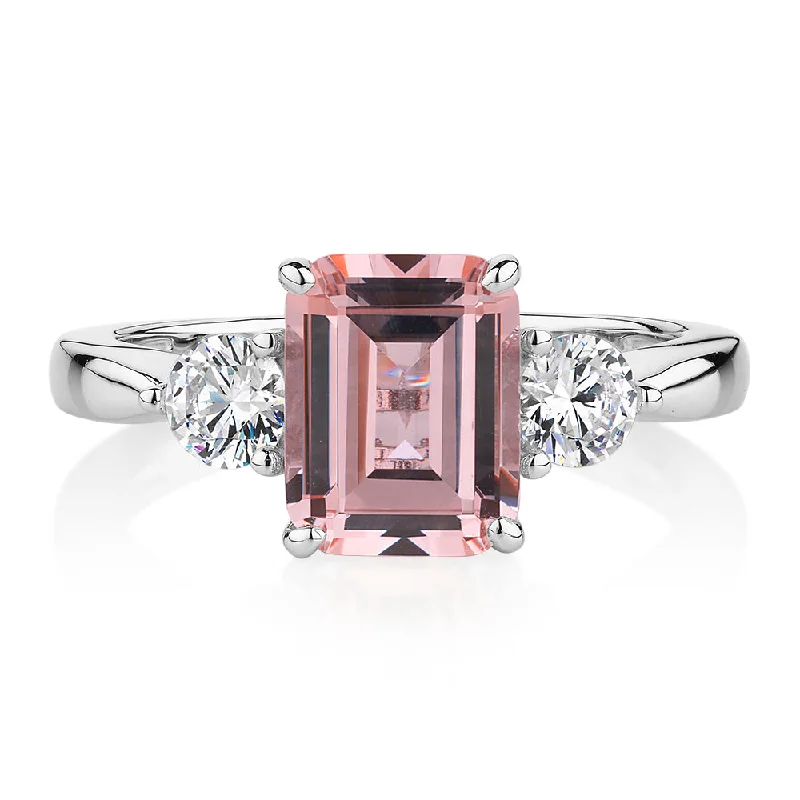 women’s ruby rings -Dress ring with morganite simulant and 0.5 carats* of diamond simulants in sterling silver