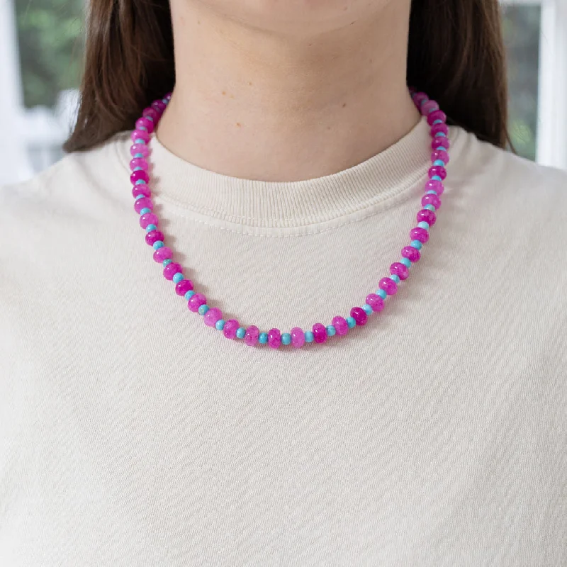 elegant pearl necklaces for women -Hot Pink and Turquoise Stone Necklace